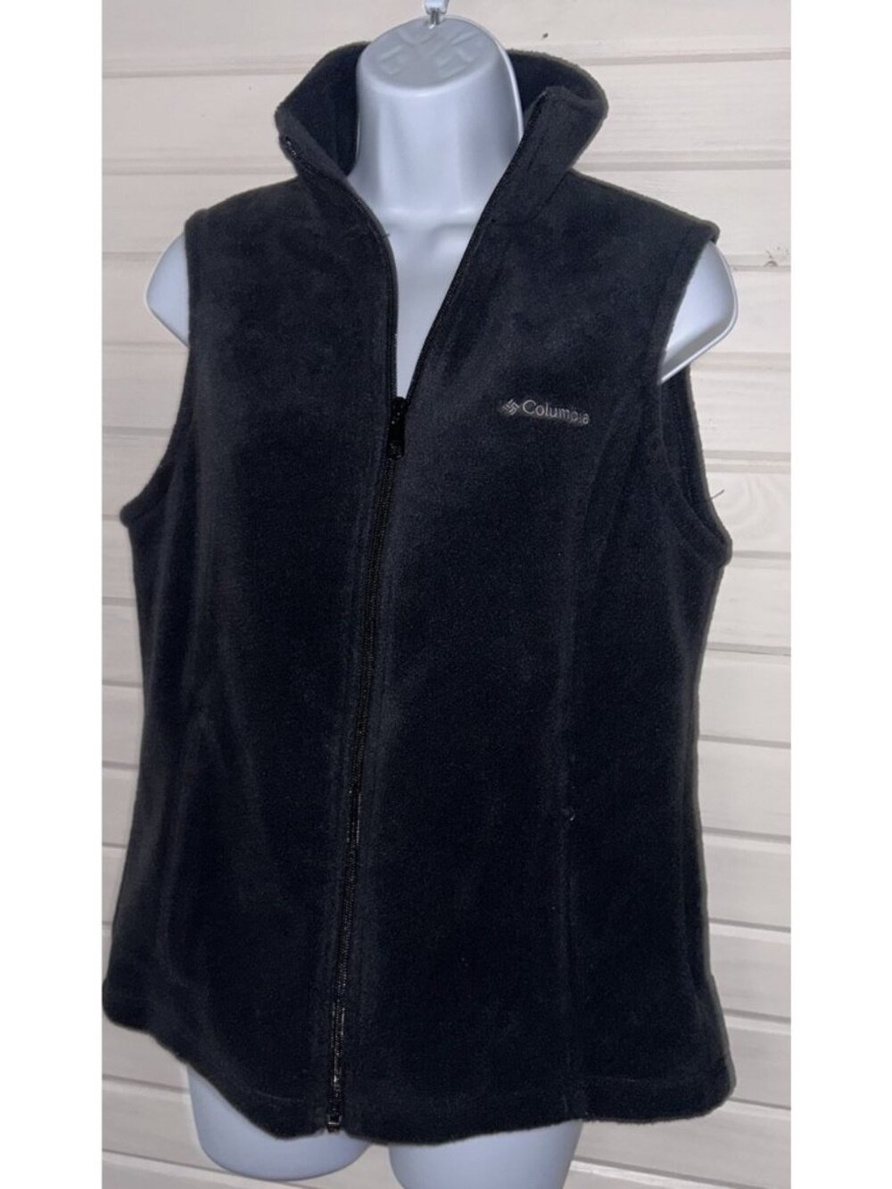 COLUMBIA Sz MEDIUM Benton Springs Black Zip Fleece Vest Pockets EUC